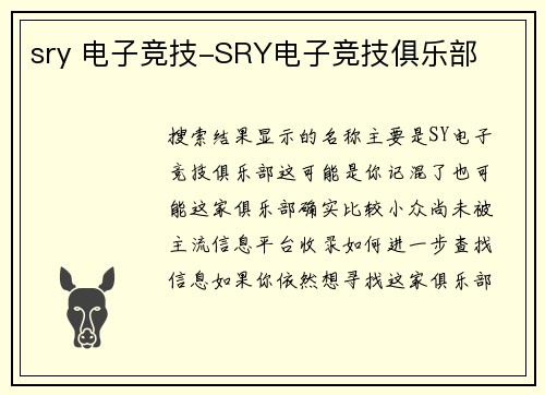 sry 电子竞技-SRY电子竞技俱乐部